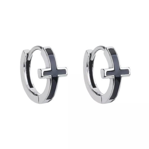 GKNET Small Black Cross Huggie Hoop Earrings Stainless Steel Punk Rock Delicate Jewelry Gift
