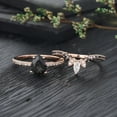 thumbnail image 3 of Pear Black Rutilated Quartz Engagement Ring Set IN 14K Rose Gold Vermeil- Vintage Diamond Black Onyx Promise Marriage Bridal Anniversary Set, 3 of 6