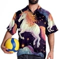 thumbnail image 4 of Starry Unicorn Men's Casual Printed Poplin Short Sleeve Button Down Beach Shirt with Spread Collar Top, 4 of 6