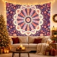 thumbnail image 3 of Floral Mandala on Deep Purple Background, Playful Psychedelic for Boho Decor Lovers, Ornate Bohemian Wall Art, Housewarming Gift, Tapestry Wall Hanging for Living Room and Bedroom, 3 of 7