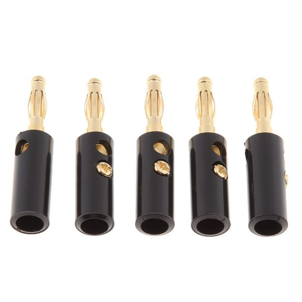Juego de 5 conectores banana para cable de altavoz de audio, conector de tornillo abierto negro