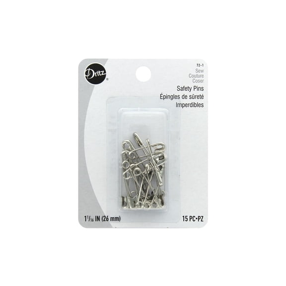Dritz Safety Pins - Nickel, Size 1, Pkg of 15