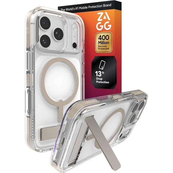 ZAGG Santa Cruz Snap Case with Kickstand for iPhone 17 Pro - Titanium Drop Protection (13ft/4m) MagSafe Charging Compatible ClearGuard Anti-Yellowing Technology Scratch Resistant Phone Case
