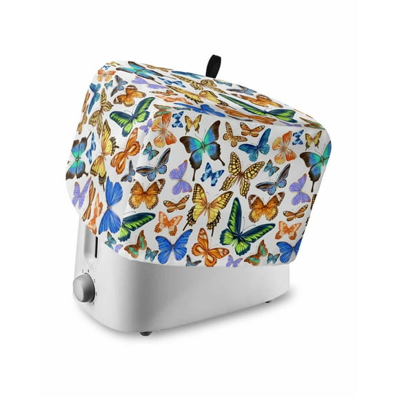 Butterfly Toaster Cover 4 Slice, Retro Butterfly Watercolor Style Bread Maker Cover Toaster Dust Cover with Pockets, Dust-Proof Cover for Kitchen Small Appliance 12x11x8in