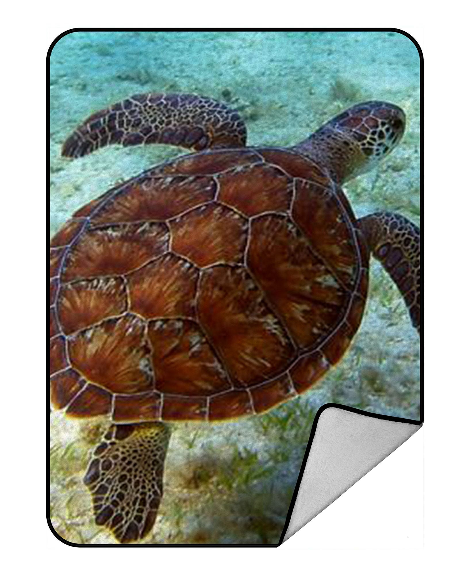 ZKGK Sea Turtle Blanket Crystal Velvet Front and Lambswool Sherpa