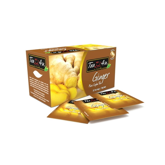 Tea4U Ginger Black Tea, Ceylon Tea, Box of 25 Teabags