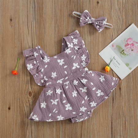 

Bxingsftys Infant Baby Girls Romper Dress Bow Headband Newborn Romper Fashion Baby Clothing