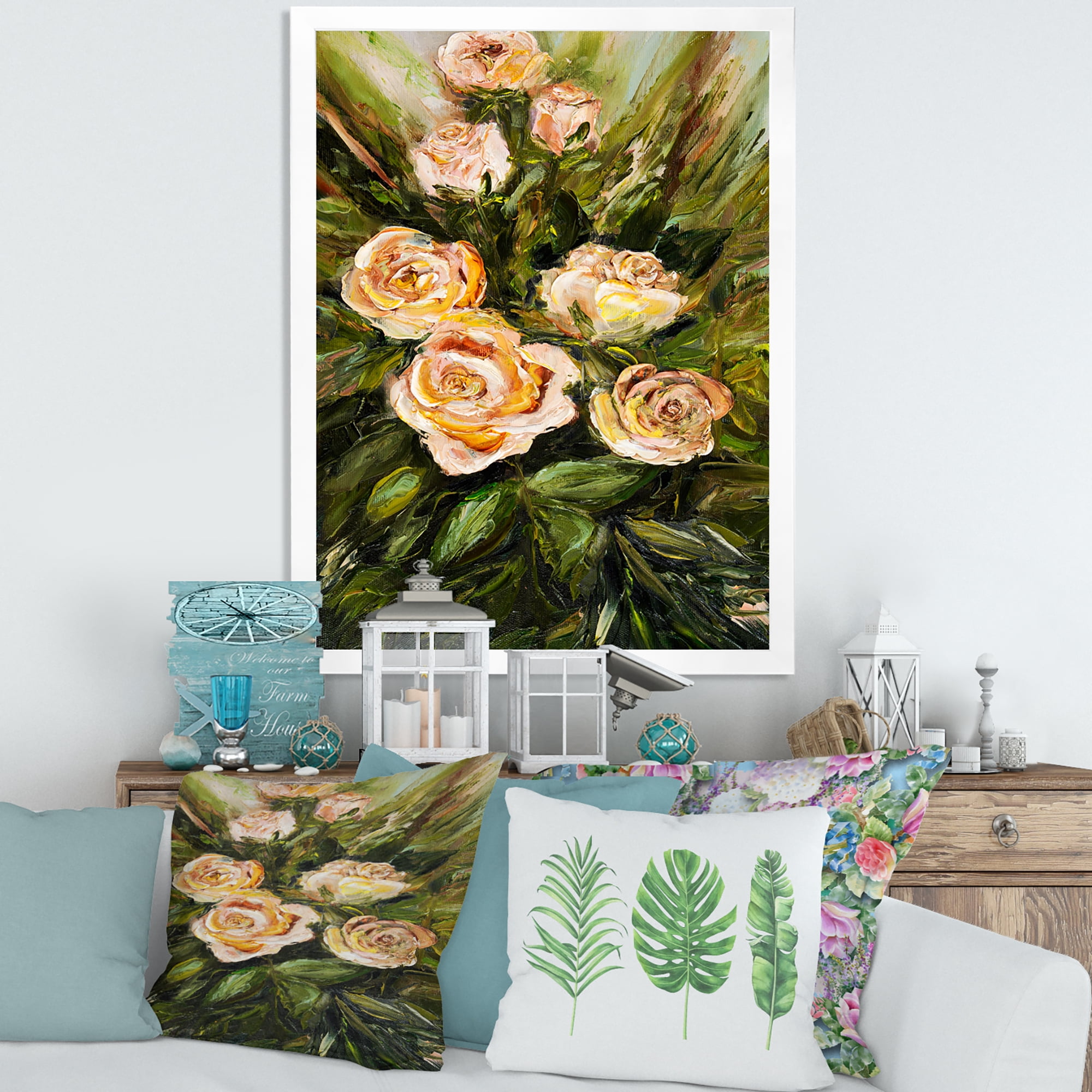 Designart 'Abstract Four VIntage Pink Roses' Traditional Framed Art Print