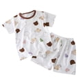 thumbnail image 1 of Akiihool Ensembles de Pyjama pour Filles Petites et Grandes Filles Ensemble de Pyjama à Rayures et Chat - Fibre de Modal Douce 2 Pcs Été (Brun, 4-5 Ans), 1 of 4