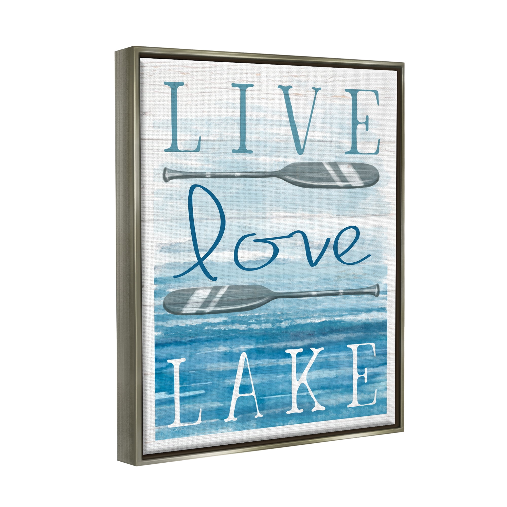 Stupell Industries Live Love Lake Quote Ores Water Motif Graphic Art Luster Gray Floating Framed Canvas Print Wall Art, Design by Elizabeth Tyndall