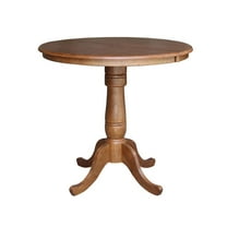 36" Solid Wood Round Top Pedestal Table in Oak with 12" Leaf - 35.3" H