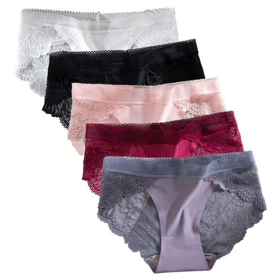 5pcs Women's Underwear Lace Panties Ice Silk Traceless Splicing Briefs Comfortable Briefs - style 2