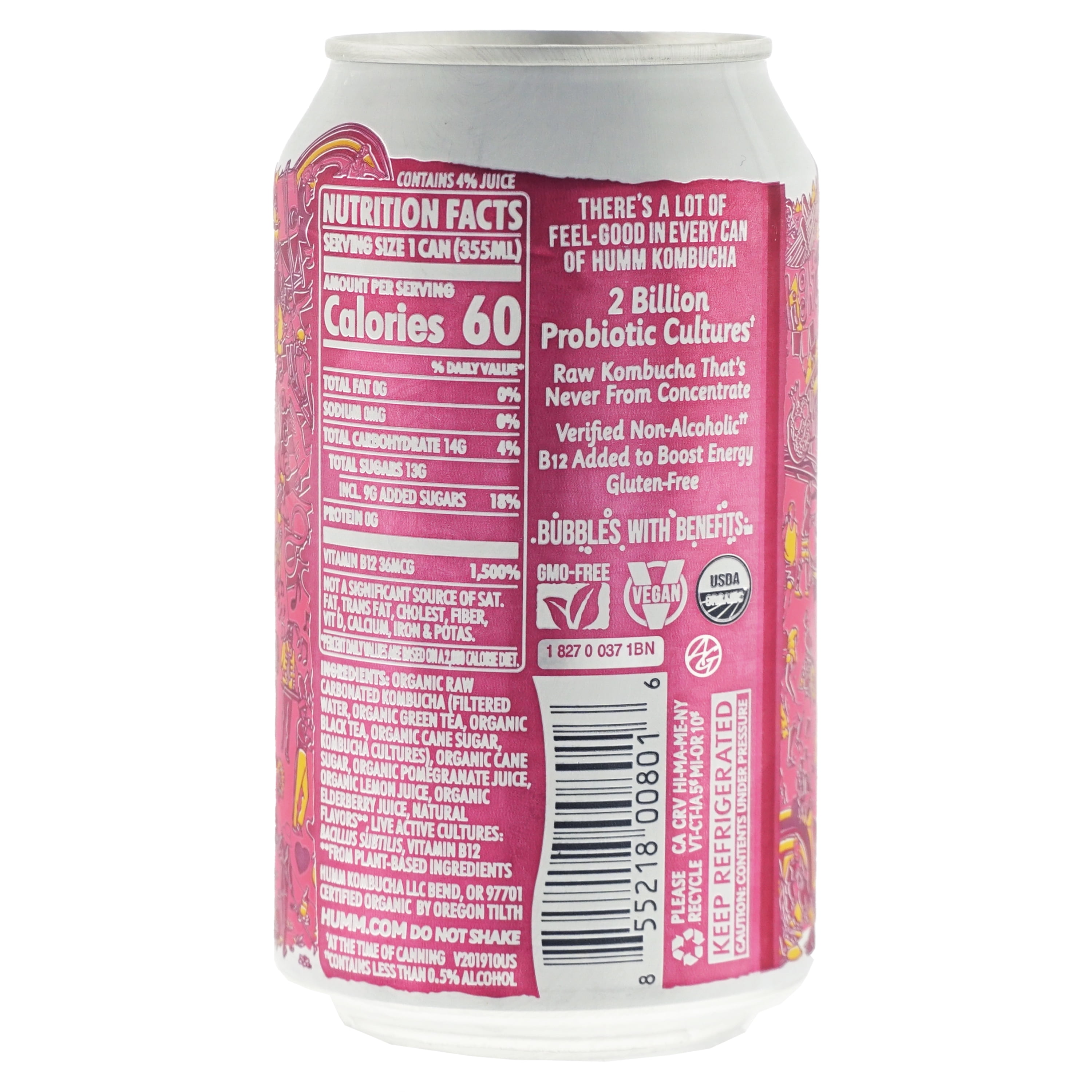 Humm Kombucha Tea, Pomegranate Lemonade, Probiotic, Organic, 12oz Can
