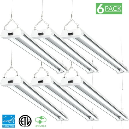 Sunco Lighting 6 Pack 4ft 48 Inch LED Utility Shop Light 40W (260W Equivalent) 5000K Kelvin Daylight, 4100 Lumens, Double Integrated Linkable Garage Ceiling Fixture, Clear Lens - Energy Star /