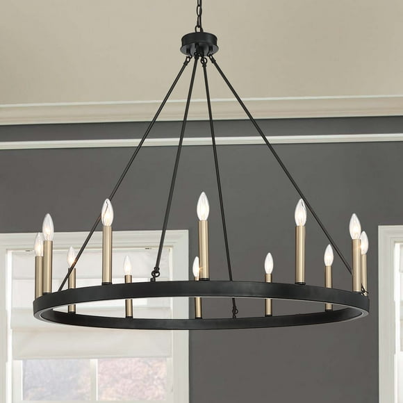 Vanity Art 12 Light Wagon Wheel Chandelier Lighting | Modern Hanging Lights Farmhouse Candle Style Ceiling Light Fixtures for Living Room Dining Room
