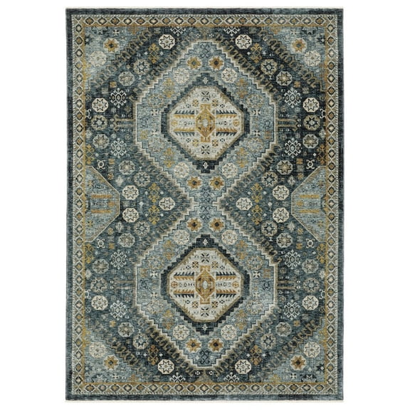 Oriental Weavers Aberdeen Area Rug - 7150B - 9'10" x 12'10" - in Blue/ Gold - Vintage Inspired, Stain Resistant, Family and Pet Friendly , Family, Dining, Living Room Rug