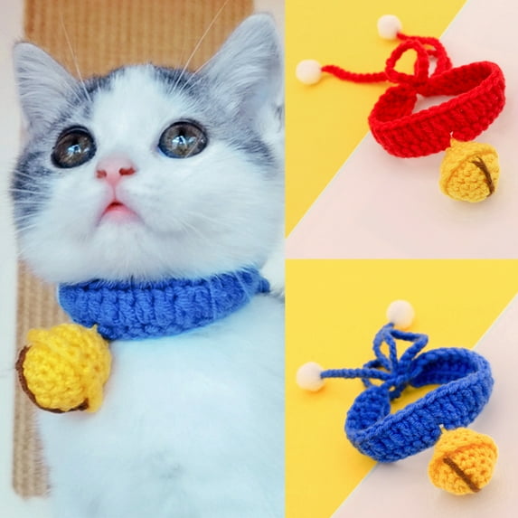 SPRING PARK Cat Collar Cute Knitted Collar with Small Yellow Ball Pet Adjustable Woolen Yarn Costume Puppy Accessories Scarf for Cats Small Dogs