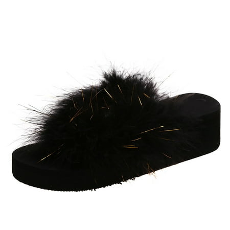 

Flip Flops for Women Ladies Fashion Colorblock Plush Flip Flop Open Toe Platform Wedge Slippers Flip Flops Plush Black 42
