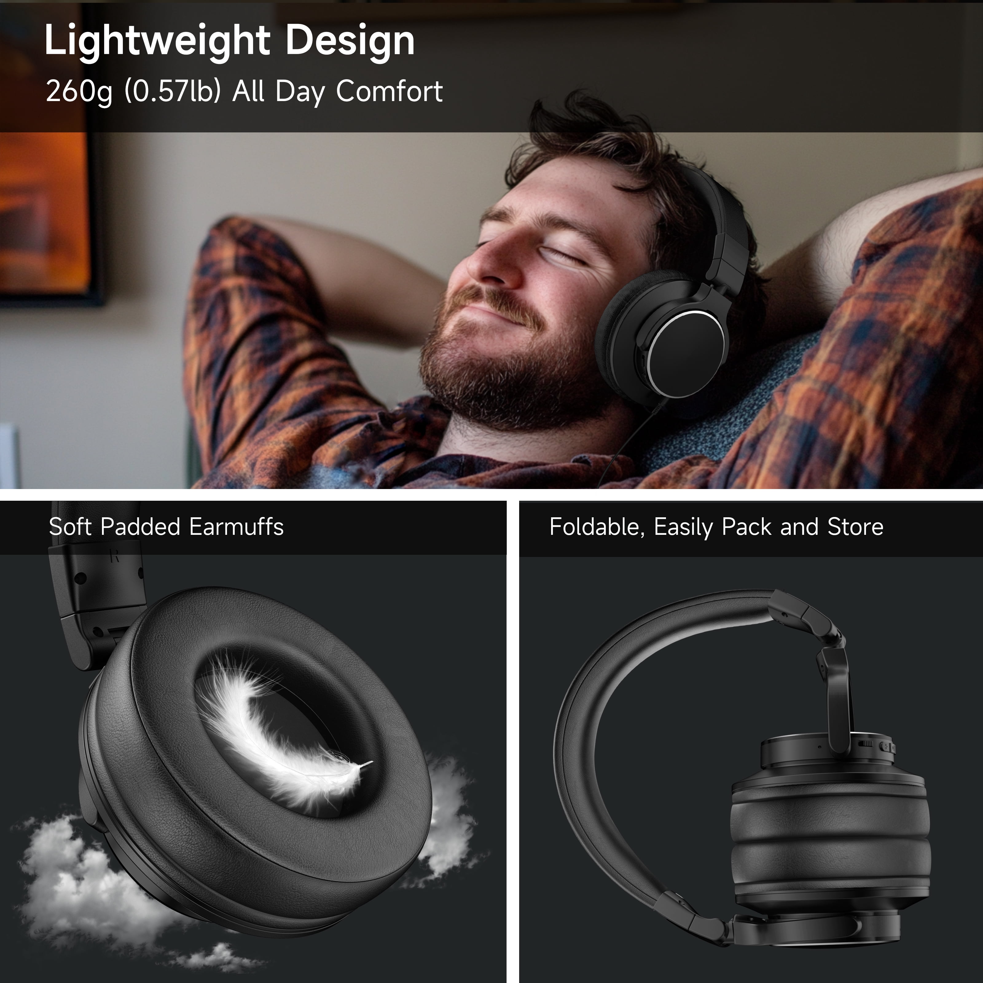 FFN DJ Headphones over Ear Wireless Headphones Monitor & Mixing, Studio Headphones with 50mm Neodymium Drivers and 1/4 to 3.5mm Jack for Amp Computer Recording Podcast Keyboard Guitar Laptop,Black