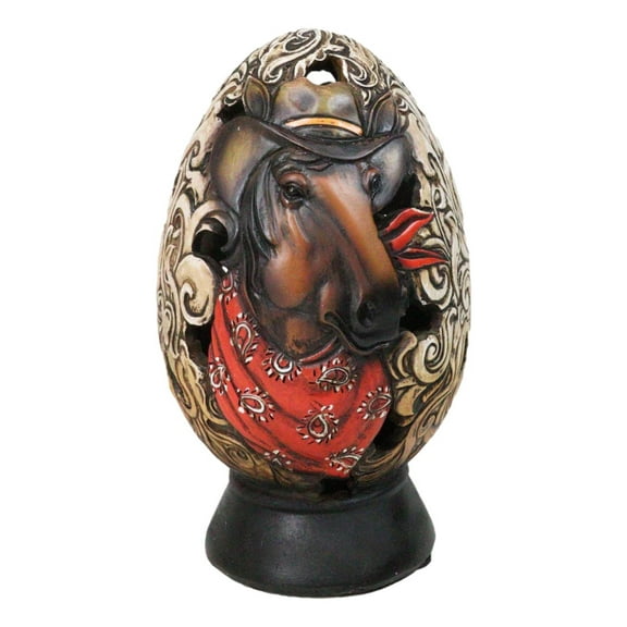 Rustic Western Horse With Cowboy Hat and Red Scarf Egg Money Piggy Bank Figurine