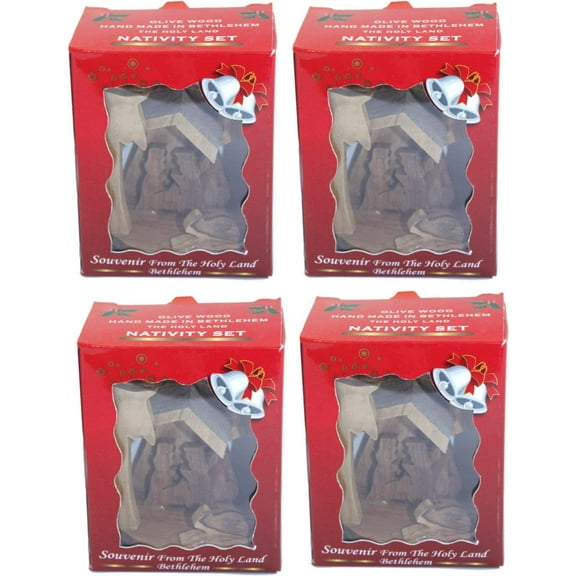 4 Small Olive Wood Nativity Christmas Ornaments