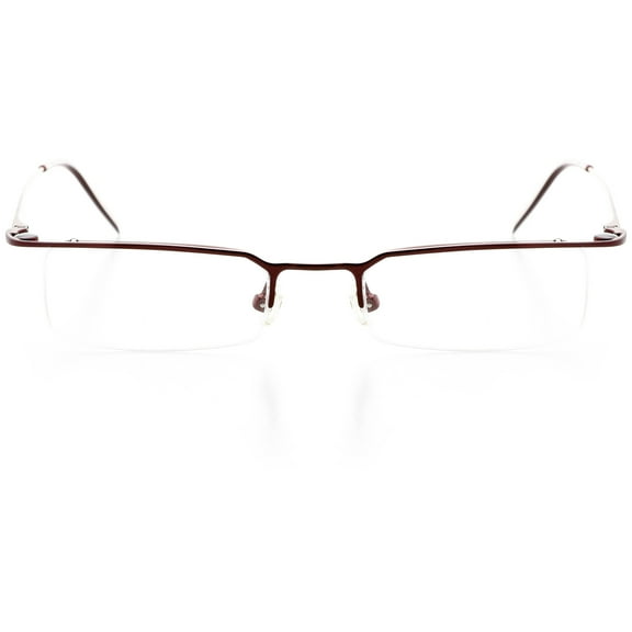 Unisex Optical Eyewear - Rectangle Shape, Metal Rimless, Wine