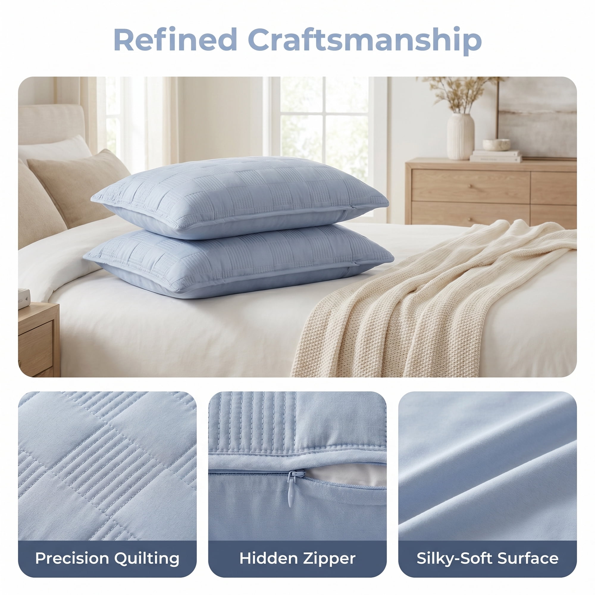Unique Bargains Comfortable Pillow Protector, 2-pack, Polyester Quilted for Home Sky Blue
