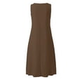 thumbnail image 5 of Ecqkame Women's Cotton Linen Dress Summer Casual Solid Color V Neck Maxi Dress Sleeveless Button Sundress with Pockets Brown L, 5 of 5