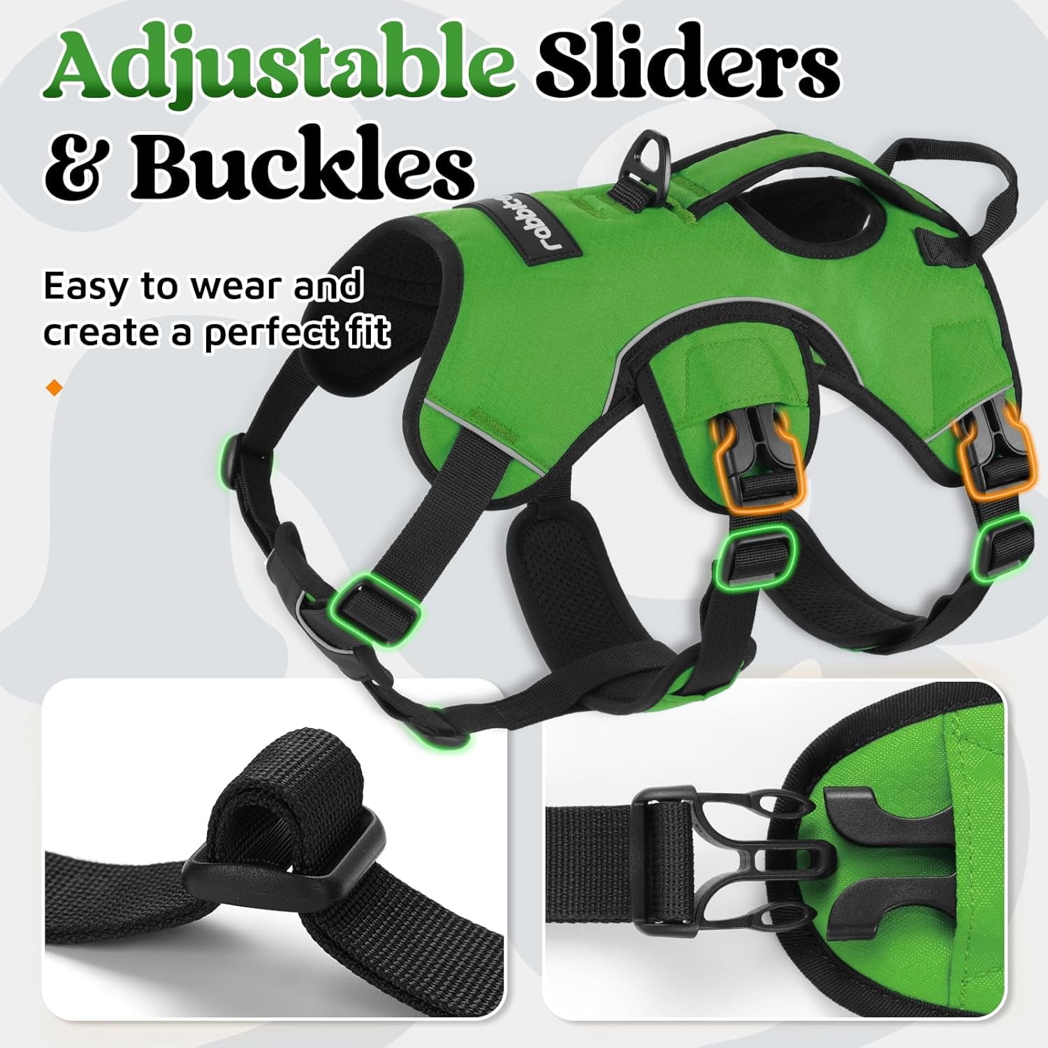 rabbitgoo Escape Proof Dog Harness, Soft Padded Full Body Pet Harness, Reflective Adjustable No Pull Vest with Lift Handle and Lesh Clip for Large Dogs Walking Hiking Training, Green