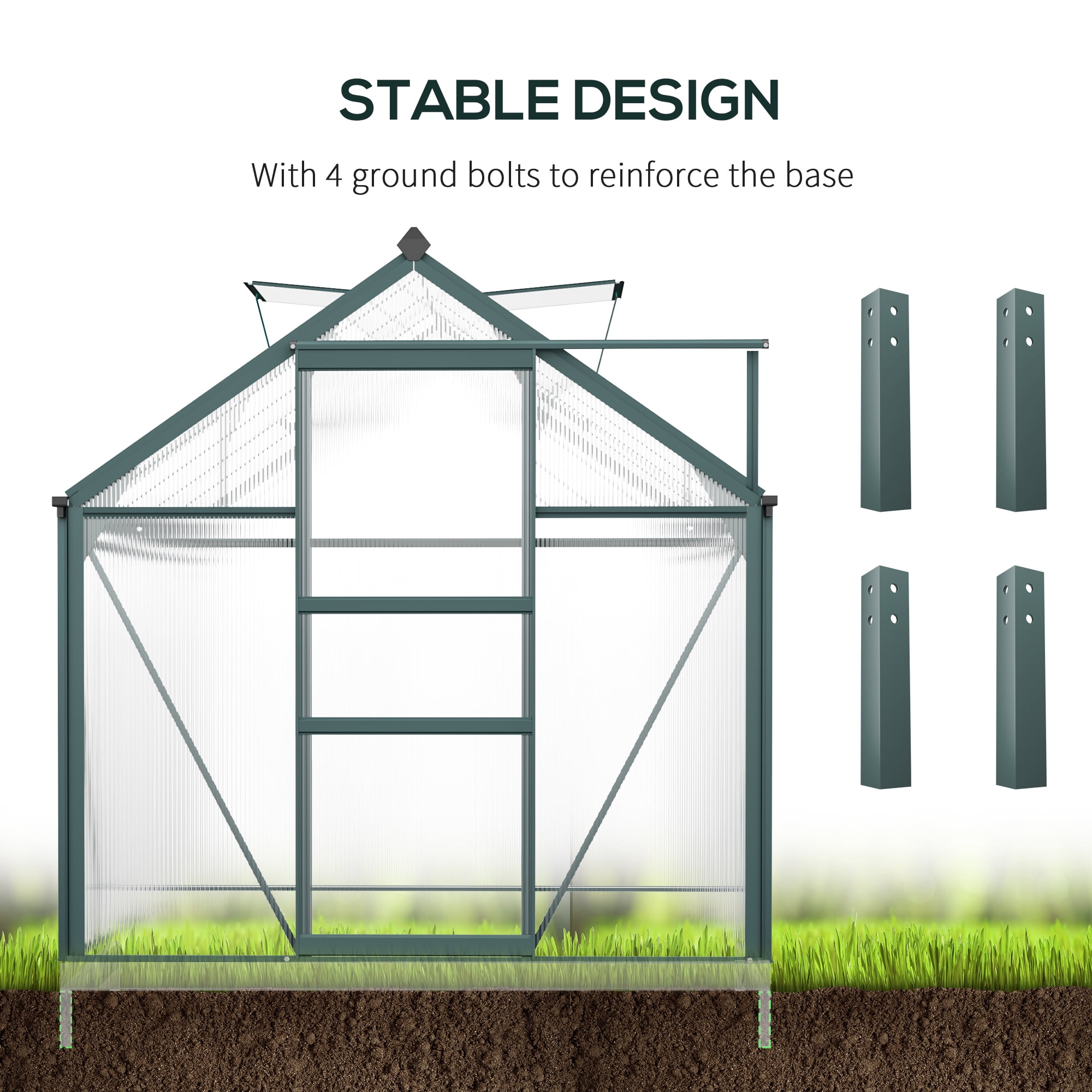 Outsunny 6.2' x 10.3' x 6.6' Polycarbonate Greenhouse, Heavy Duty Outdoor Aluminum Walk-in Green House Kit with Vent & Door, Green