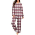 thumbnail image 2 of ClodeEU Women's Plaid Print Cozy Long Sleeve Pajama Set With Pants,V Neck Tee Loose Pant Set Hot Pink,Womens Plus XL, 2 of 7