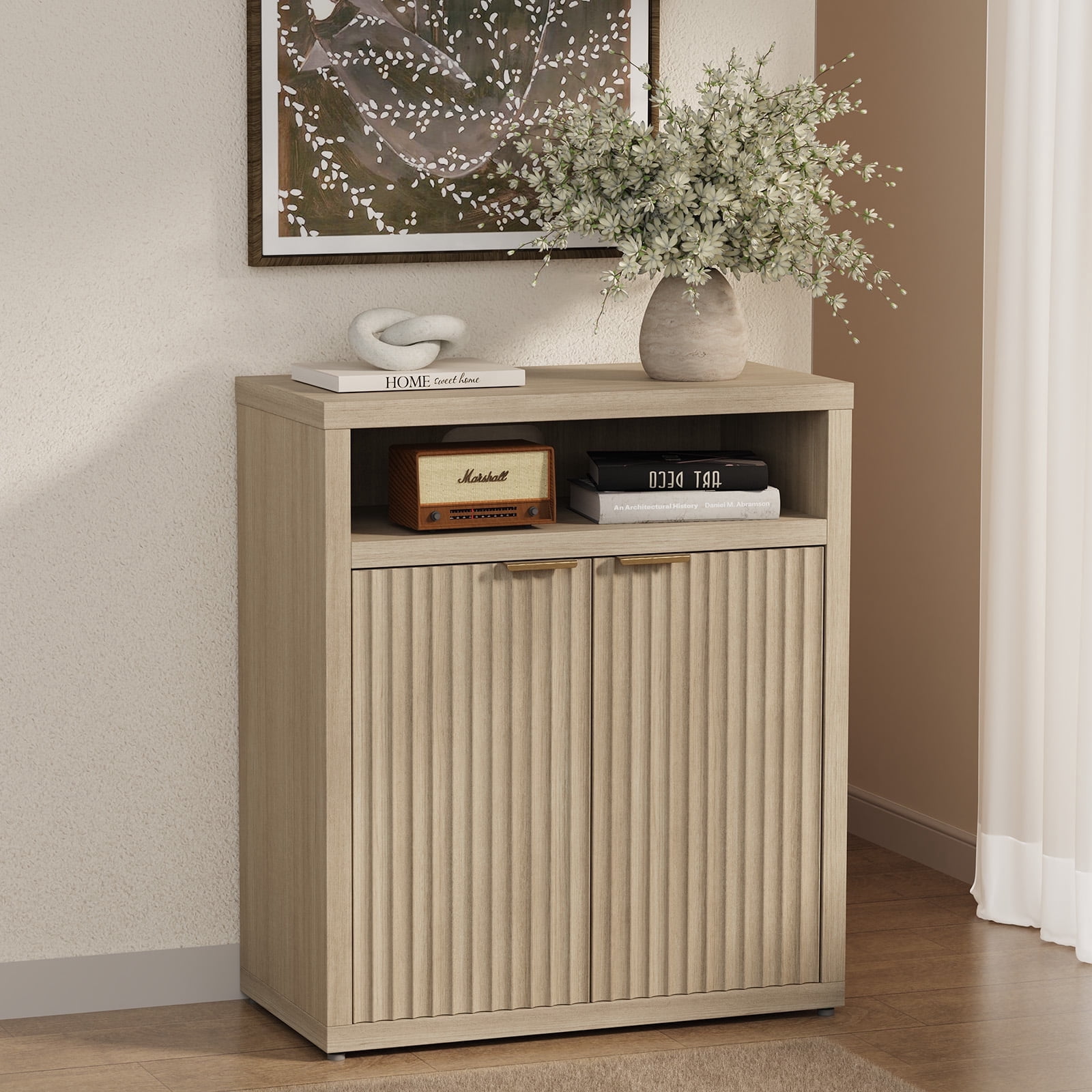 テーブル・チェア・ハンモック ON-U LIFE SIDEBOARD STYLE MY OWN TABLE Modern Fluted Sideboard & Buffet Cabinet-Adjustable Shelves, Solid