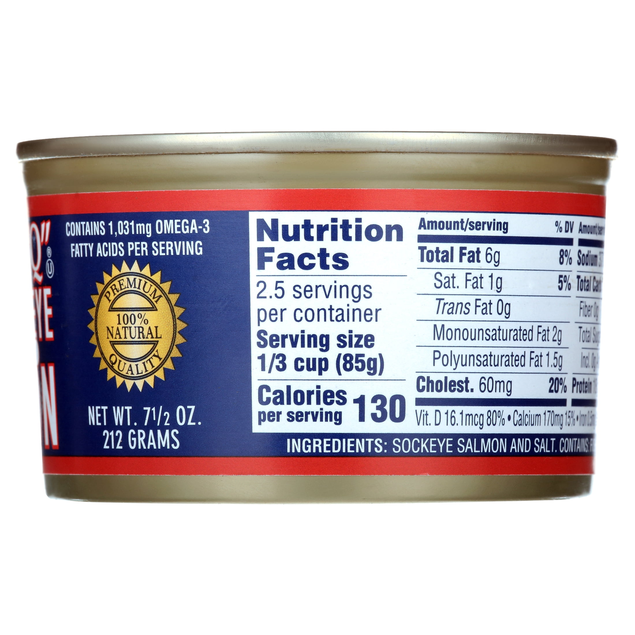 Double "Q" Wild Alaskan Red Sockeye Salmon, 7.5 oz Can