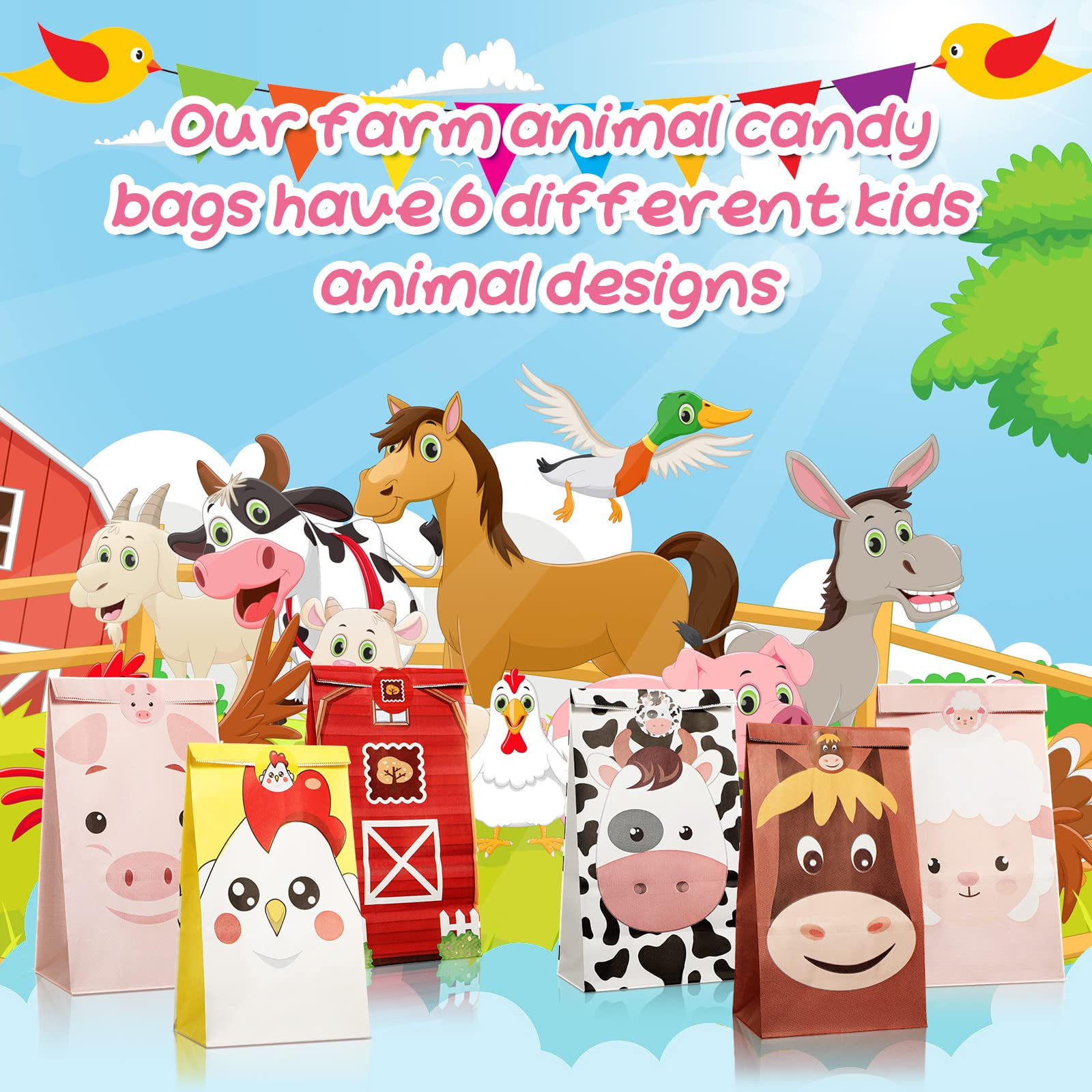 Farm Animal Party Favor Bag Kids Animal Party Bags Goodie bags for Kids  Boys Girls Farm