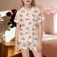 thumbnail image 4 of Girls Satin Pajamas Valentines Day Pajama Short Sleeve Bow Print Button Down Shirt Pajamas 11-12 Years Girls, 4 of 4