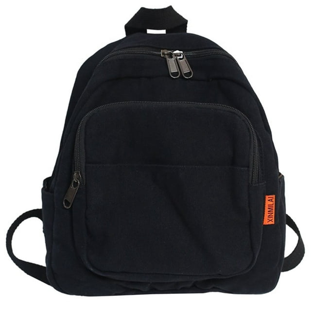 PENGXIANG Women Campus Backpack Canvas Simple Rucksack Daily Bag for Female (Black)