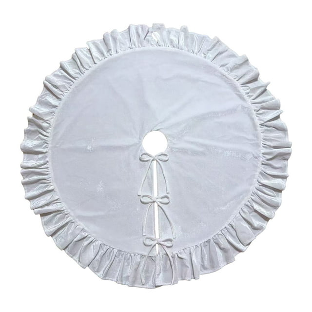 Visland Velvet Christmas Tree Skirt 48 Inch Ruffled Holiday Tree Skirt Rustic Xmas Tree Decoration Soft Festive Tree Apron for Cozy Celebrations