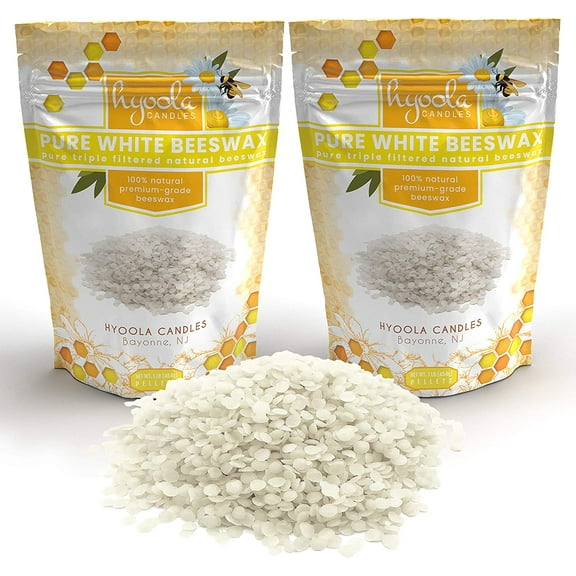 Hyoola, 2 Pound Natural - Candle Making, Cosmetic Grade Bees Wax Pellets - White Triple Filtered