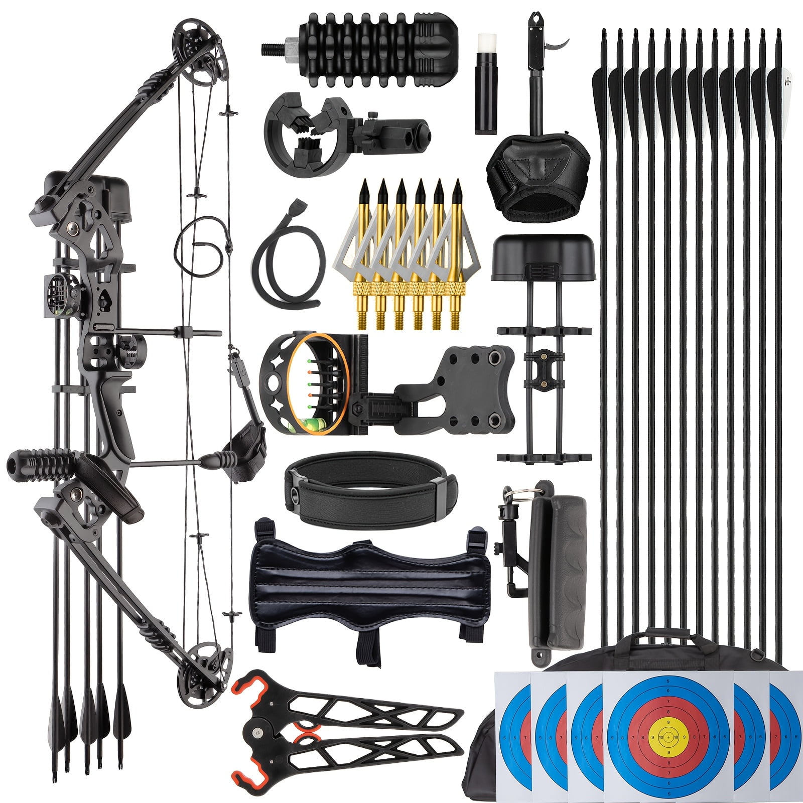 Ready to Hunt Compound Bow Set for Adult Beginners Bow and Arrow Set 30-55 Lbs Draw Weight 24 -29.5 Draw Length Up to IBO 310 FPS Archery Bow Set for Hunting Target Practice Outdoor Shooting