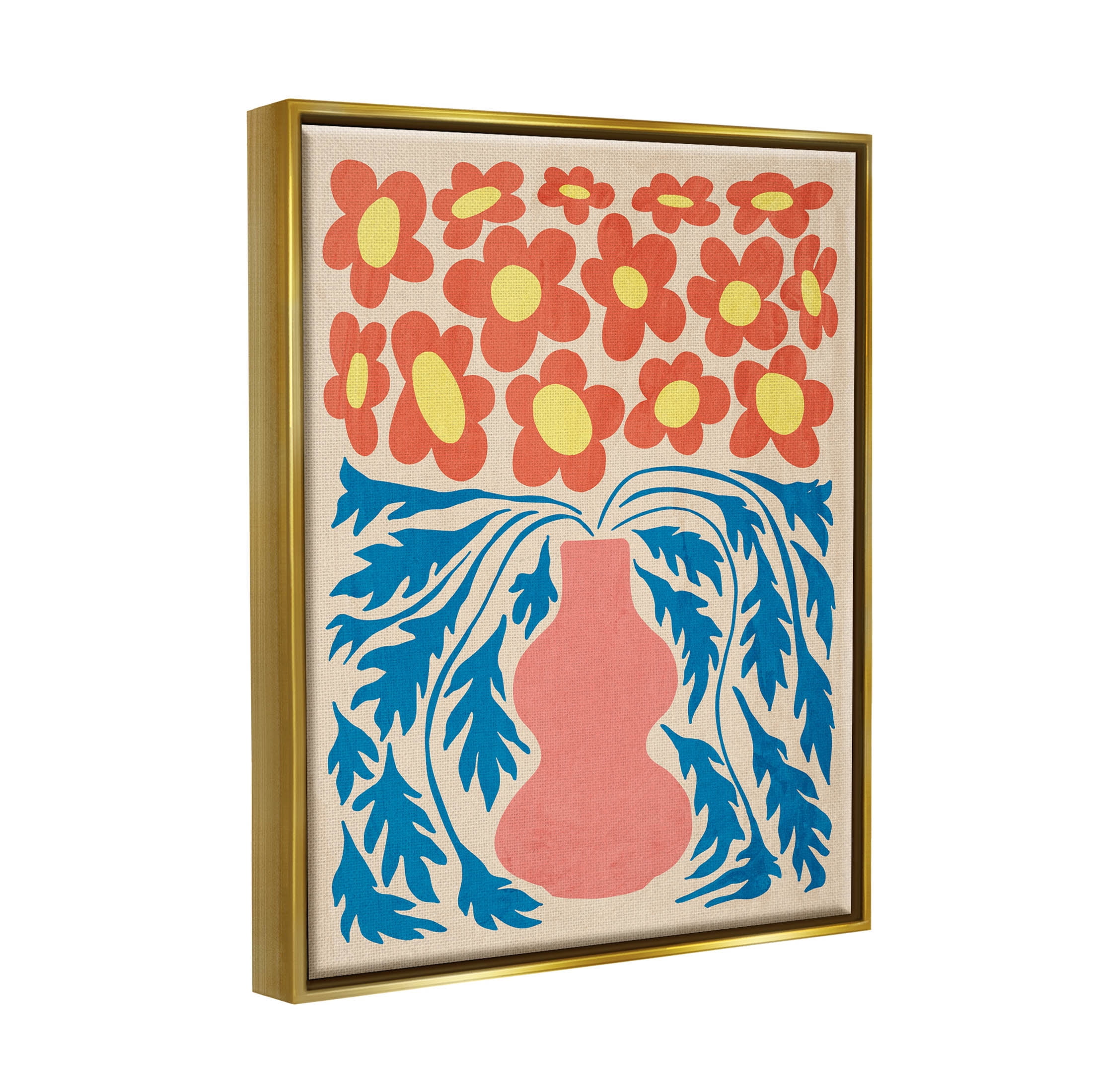 Stupell Industries Retro Flower Pattern Vase Graphic Art Metallic Gold Floating Framed Canvas Print Wall Art, Design by Ziwei Li