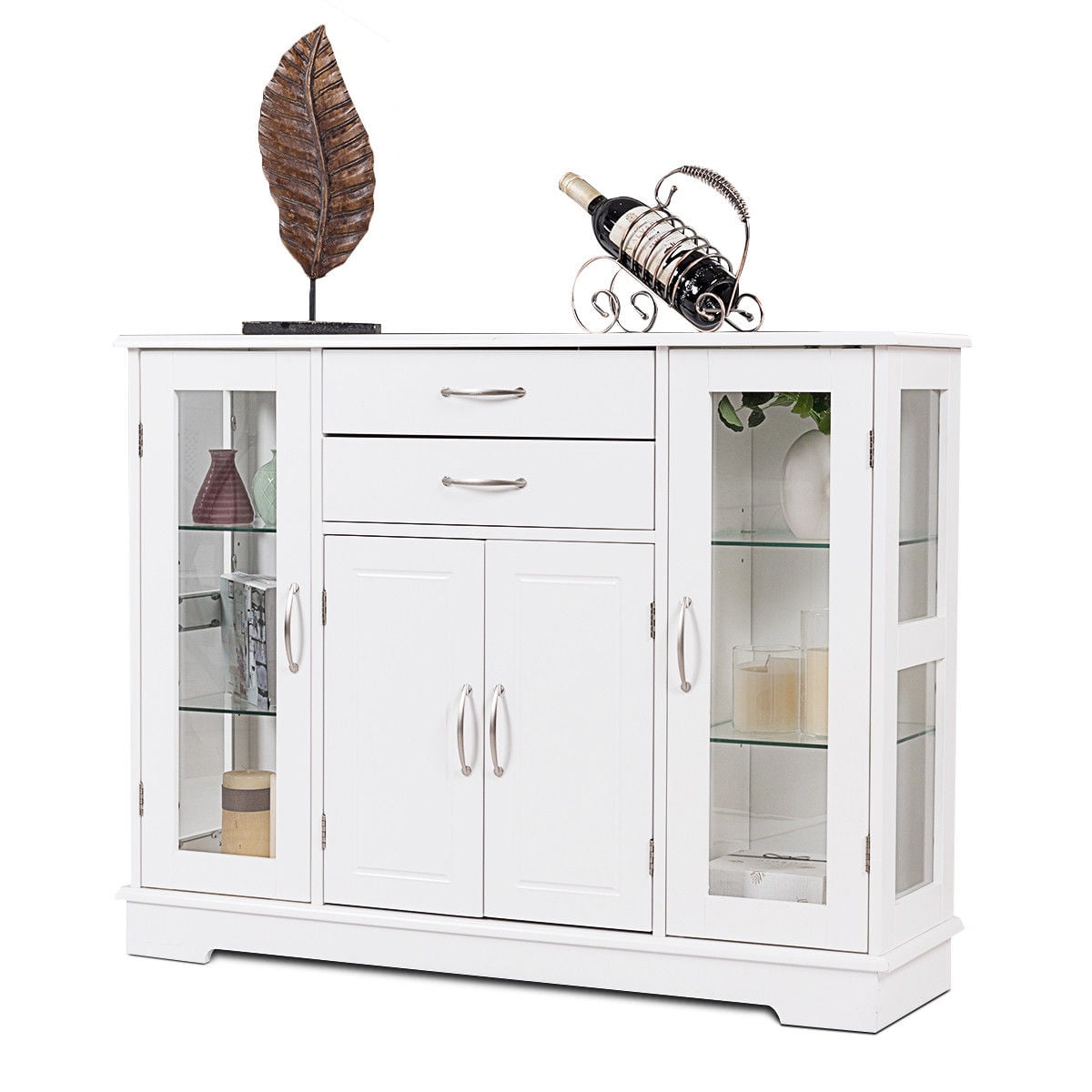 Kitchen Stackable Storage Cabinet with Glass Sliding Door Home Furniture Black 