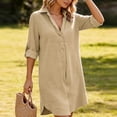 thumbnail image 5 of Makaor Summer Casual Dresses for Women Shift Button Mini Dresses Plus Size 3/4 Sleeve Dress Solid Collared Travel Dress Khaki 2XL, 5 of 8