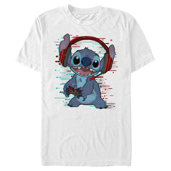 Men's Lilo & Stitch Red and Blue Gamer Graphic Tee White Small