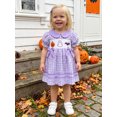 thumbnail image 5 of RUINIXCW Toddler Baby Girl Halloween Dress Outfit Infant Baby Girl Summer Fall Plaid Gingham Dress Outfit Pumpkin Ghost Bat Embroidery Puff Short Sleeve Doll Collar Holiday Dress, 5 of 9