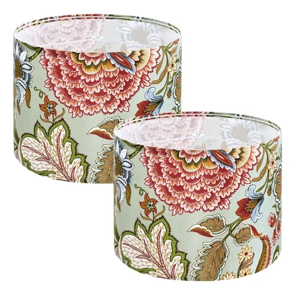Set of 2 Dark Floral Drum Lampshades-13x13x10 Inches Elegant Home Decor for Vintage Lighting
