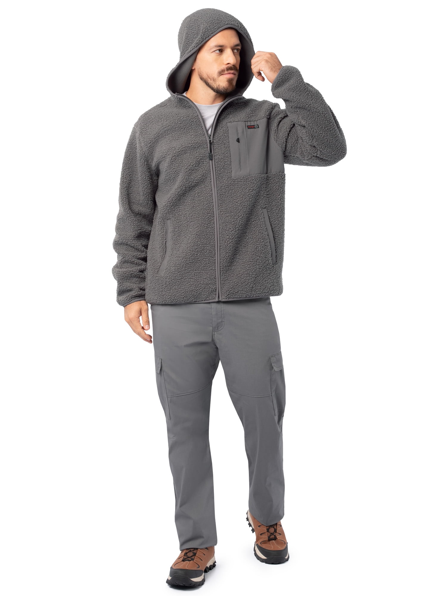 Wrangler ATG Men's Burley Long Sleeve Faux Shearling Full Zip Backpacking Hoodie Jacket, size S-3XL
