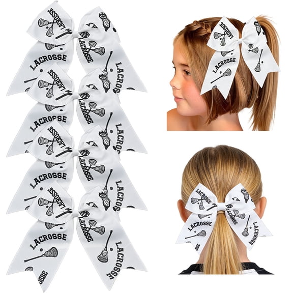 JoyBowie 4 Pcs 8in Lacrosse Cheer Hair Bows Handmade Grosgrain Ribbon Elastic Hair Accessories For Girls And Teens