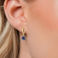 thumbnail image 3 of Gem Stone King 10K Yellow Gold Blue Created Sapphire and Lab Grown Diamond Stud Dangle Earrings for Women | 0.75 Cttw | Gemstone September Birthstone | Round 4.5MM, 3 of 6