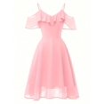 thumbnail image 5 of Black Off-Shoulder Chiffon Midi Dress With Ruffle V-Neck And Spaghetti Straps, 5 of 8