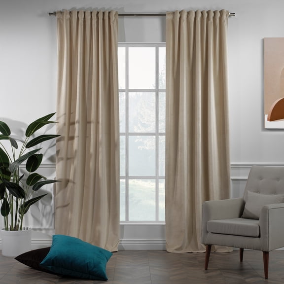 3S Brother's Solid Luxury Matte Velvet Soft Curtains Set of 2 Panels Hanging Back Tap & Rod Pocket Home Décor Bedroom Kitchen Office Windows Room Darkering ( Ecru-52"x108")